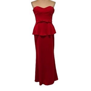 Badgley Mischka Rouge Rosalind Peplum Gown Formal Dress Size 6 Red